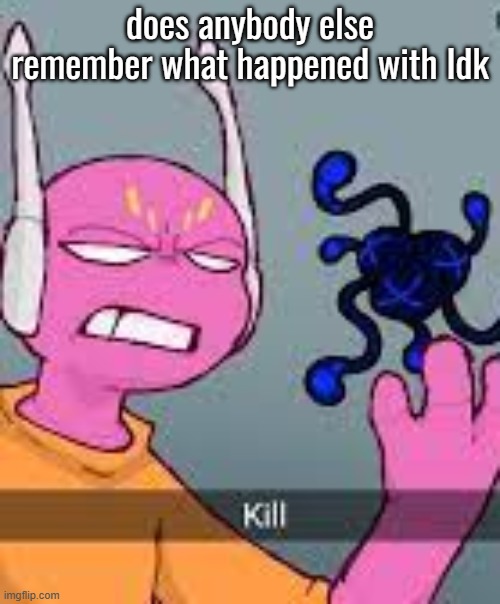 kill | does anybody else remember what happened with Idk | image tagged in kill | made w/ Imgflip meme maker