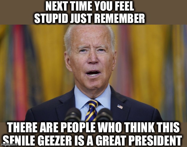 And they vote… | NEXT TIME YOU FEEL STUPID JUST REMEMBER; THERE ARE PEOPLE WHO THINK THIS SENILE GEEZER IS A GREAT PRESIDENT | image tagged in joe biden,biden,president,liberal logic,democrats,memes | made w/ Imgflip meme maker