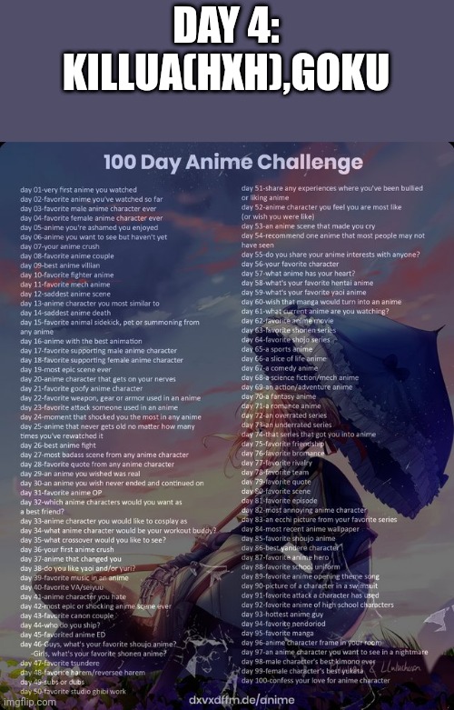 If genshit impact counts, kaeya | DAY 4: KILLUA(HXH),GOKU | image tagged in 100 day anime challenge | made w/ Imgflip meme maker