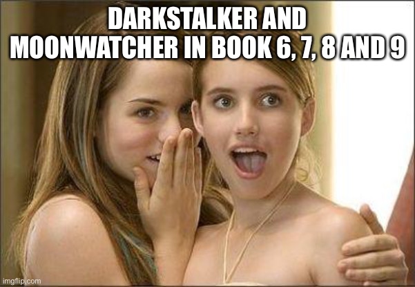 Secrets | DARKSTALKER AND MOONWATCHER IN BOOK 6, 7, 8 AND 9 | image tagged in girls gossiping,secret,wings of fire,wof,dragons,books | made w/ Imgflip meme maker