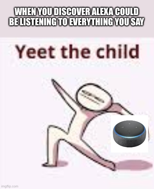 YEET THE CHILD | WHEN YOU DISCOVER ALEXA COULD BE LISTENING TO EVERYTHING YOU SAY | image tagged in single yeet the child panel | made w/ Imgflip meme maker