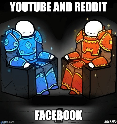 Superiority in the Internet` | YOUTUBE AND REDDIT; FACEBOOK | image tagged in srgrafo 152 | made w/ Imgflip meme maker