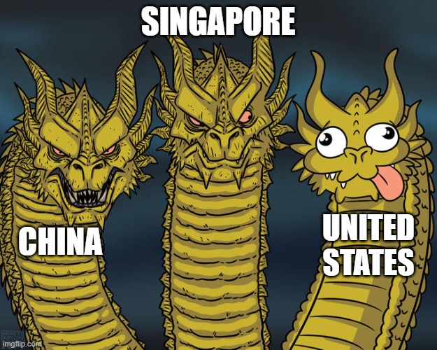 Three-headed Dragon | SINGAPORE; UNITED STATES; CHINA | image tagged in three-headed dragon | made w/ Imgflip meme maker
