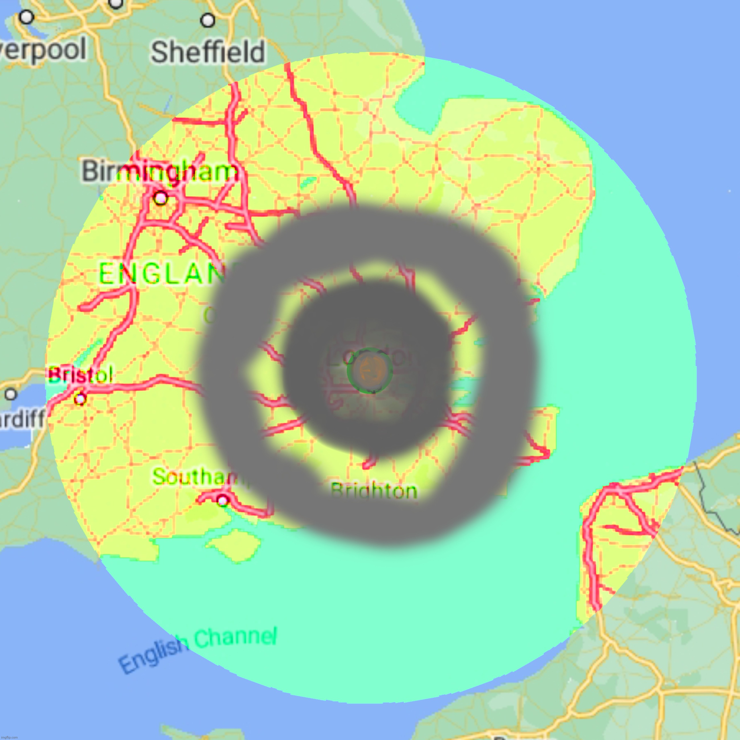 This would be the results of dropping an 100 megaton nuclear weapon on London | made w/ Imgflip meme maker