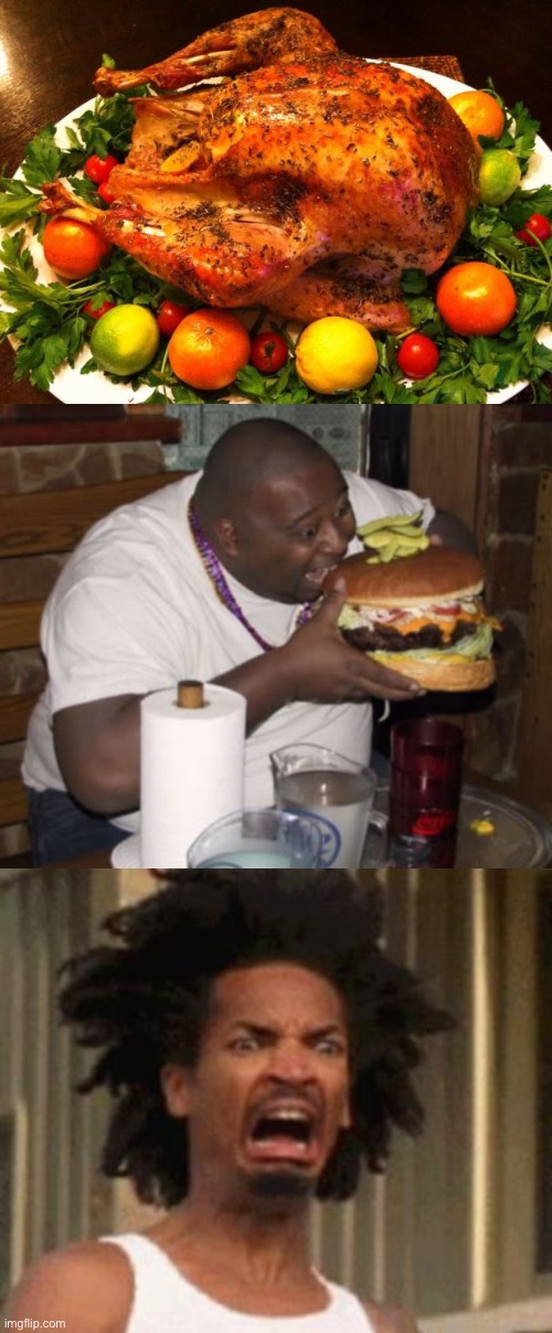I need points | image tagged in roasted turkey,fat guy eating burger,crab man eww | made w/ Imgflip meme maker