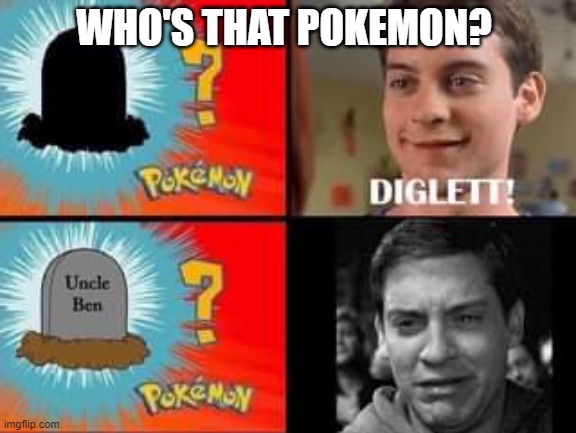 whos tat pokemon | WHO'S THAT POKEMON? | image tagged in bully maguire,pokemon,death | made w/ Imgflip meme maker