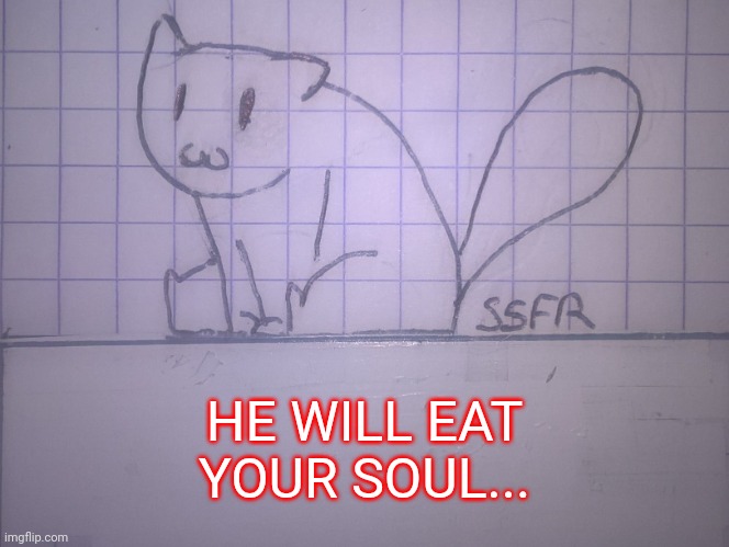 A cat | HE WILL EAT YOUR SOUL... | image tagged in a cat | made w/ Imgflip meme maker