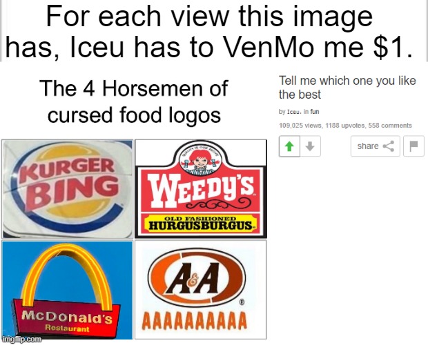 That'll be $109,025 dollars, please! |  For each view this image has, Iceu has to VenMo me $1. | image tagged in white background | made w/ Imgflip meme maker