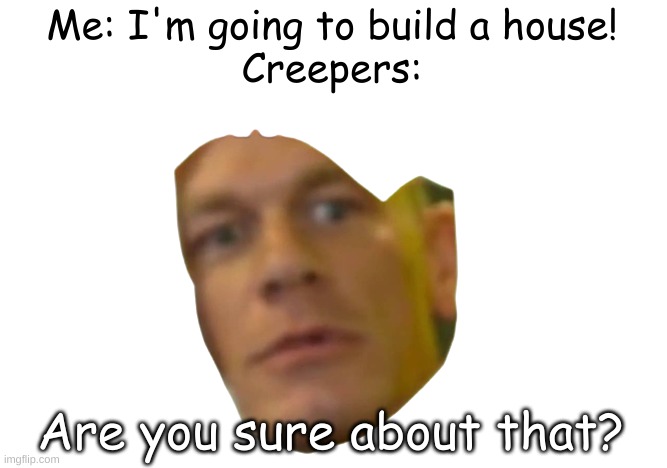 Me: I'm going to build a house!
Creepers:; Are you sure about that? | image tagged in are you sure about that | made w/ Imgflip meme maker