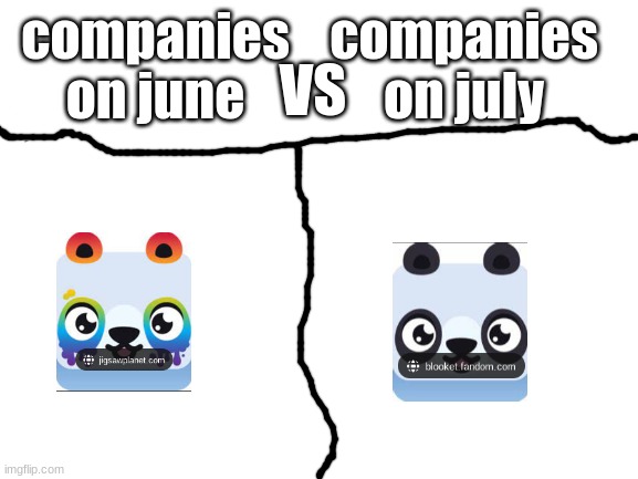 Blank White Template | companies on june; companies on july; VS | image tagged in blank white template | made w/ Imgflip meme maker