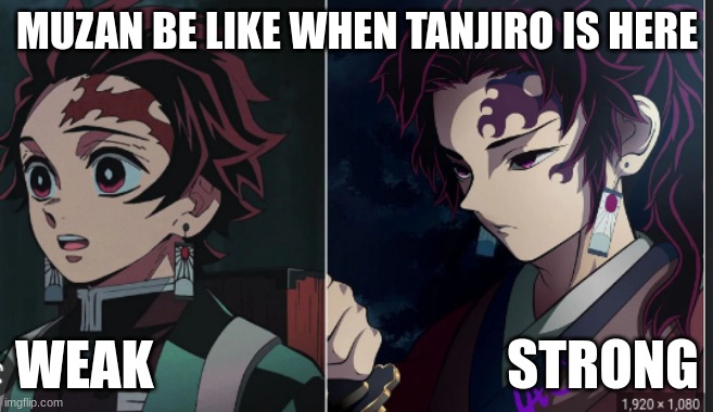 Muzan being scared of Tanjiro Kamado | MUZAN BE LIKE WHEN TANJIRO IS HERE; WEAK                                 STRONG | image tagged in funny memes | made w/ Imgflip meme maker