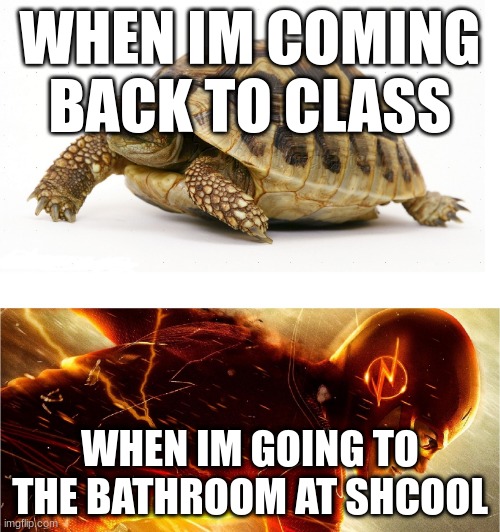 Slow vs Fast Meme | WHEN IM COMING BACK TO CLASS; WHEN IM GOING TO THE BATHROOM AT SHCOOL | image tagged in slow vs fast meme | made w/ Imgflip meme maker