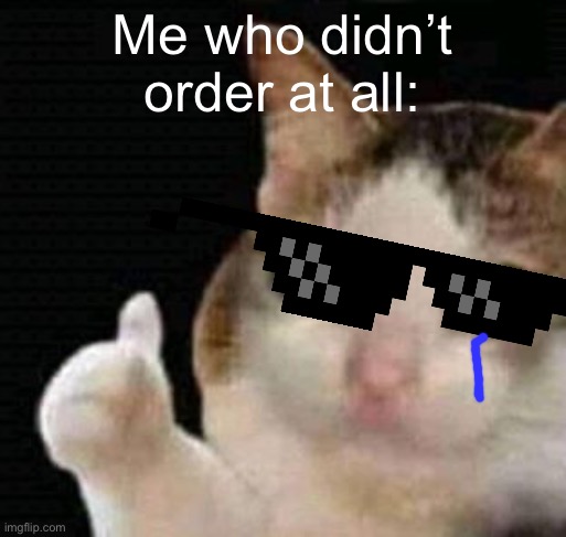 sad thumbs up cat | Me who didn’t order at all: | image tagged in sad thumbs up cat | made w/ Imgflip meme maker