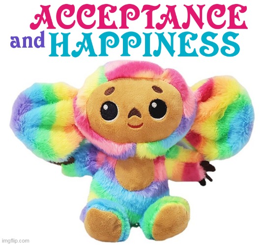 Cheburashka is non-binary, has 2 dads and supports LGBTQ+ | image tagged in plush,fluffy,rainbow,acceptance | made w/ Imgflip meme maker