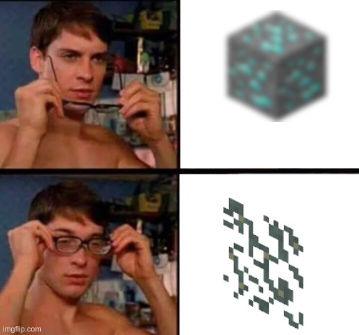 Minecraft meme | image tagged in peter parker's glasses | made w/ Imgflip meme maker
