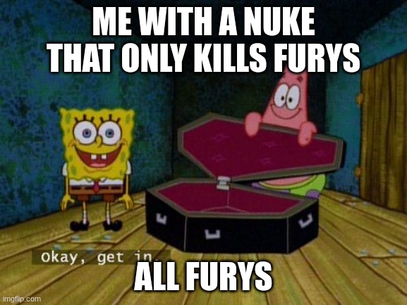 Okay Get In | ME WITH A NUKE THAT ONLY KILLS FURYS; ALL FURYS | image tagged in okay get in | made w/ Imgflip meme maker