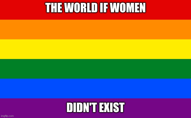 Man - Woman + More Man = Gay | THE WORLD IF WOMEN; DIDN'T EXIST | image tagged in pride flag | made w/ Imgflip meme maker