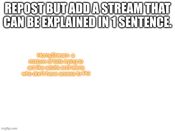 HornyStream- a mixture of kids trying to act like adults and teens who don’t have access to PH | image tagged in d | made w/ Imgflip meme maker