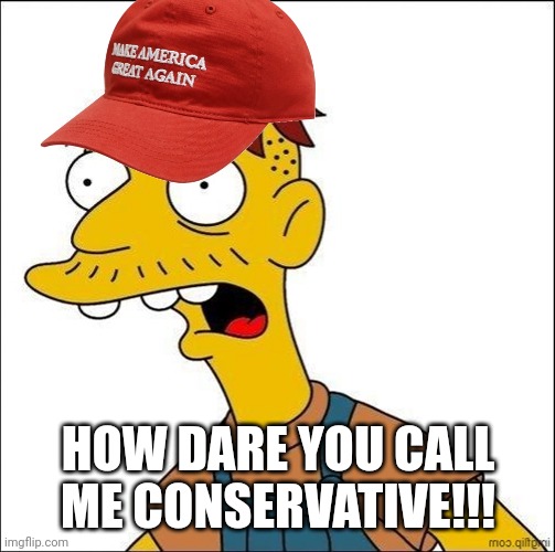 Some Kind Of MAGA Moron | HOW DARE YOU CALL ME CONSERVATIVE!!! | image tagged in some kind of maga moron | made w/ Imgflip meme maker