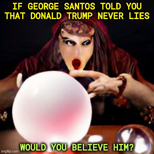 IF GEORGE SANTOS TOLD YOU THAT DONALD TRUMP NEVER LIES; WOULD YOU BELIEVE HIM? | image tagged in george santos,donald trump,liars | made w/ Imgflip meme maker