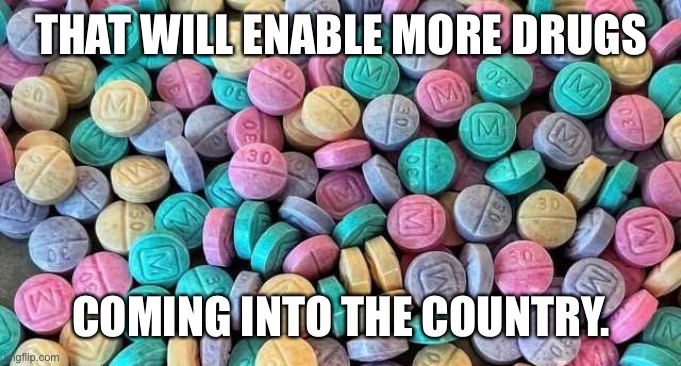 Fentanyl rainbow Republican Trump Meth | THAT WILL ENABLE MORE DRUGS COMING INTO THE COUNTRY. | image tagged in fentanyl rainbow republican trump meth | made w/ Imgflip meme maker