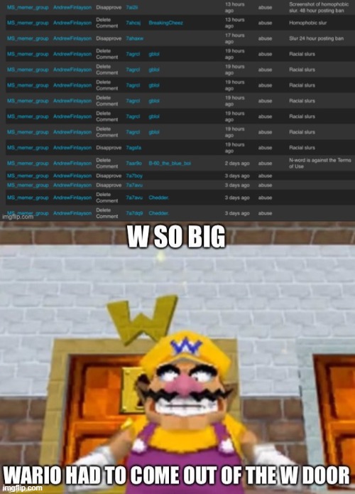 Rare* Andrew W | image tagged in w so big wario | made w/ Imgflip meme maker