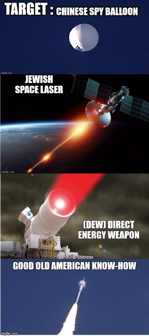 Technology That Works | CHINESE SPY BALLOON; TARGET :; JEWISH SPACE LASER; (DEW) DIRECT ENERGY WEAPON; GOOD OLD AMERICAN KNOW-HOW | image tagged in options,lasers,weapons,modern military,military,balloons | made w/ Imgflip meme maker