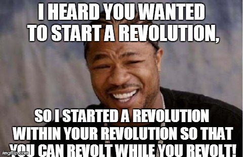 The French Revolution in a Nutshell. | I HEARD YOU WANTED TO START A REVOLUTION, SO I STARTED A REVOLUTION WITHIN YOUR REVOLUTION SO THAT YOU CAN REVOLT WHILE YOU REVOLT! | image tagged in memes,yo dawg heard you | made w/ Imgflip meme maker