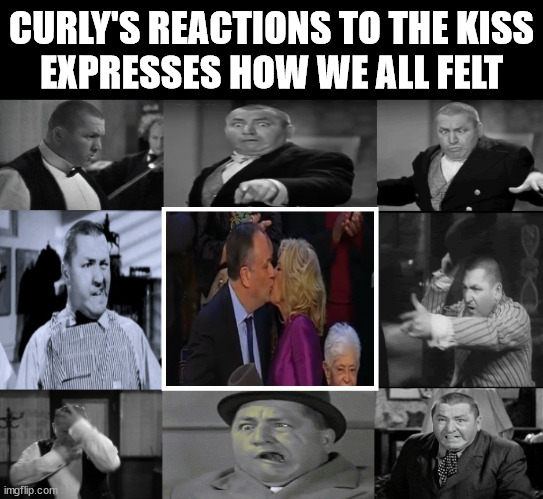 The Kiss | CURLY'S REACTIONS TO THE KISS
EXPRESSES HOW WE ALL FELT | image tagged in memes,biden,kamala harris,kiss,one does not simply,aint nobody got time for that | made w/ Imgflip meme maker
