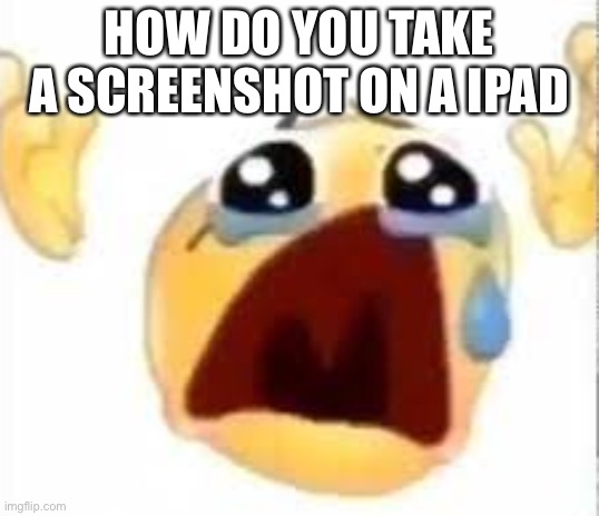 Crying emoji | HOW DO YOU TAKE A SCREENSHOT ON A IPAD | image tagged in crying emoji | made w/ Imgflip meme maker