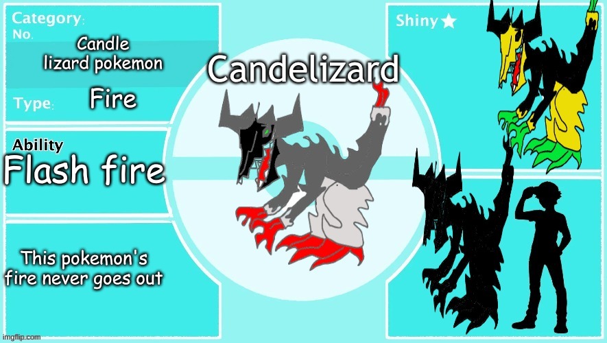 Candelizard! | Candle lizard pokemon; Candelizard; Fire; Flash fire; This pokemon's fire never goes out | made w/ Imgflip meme maker
