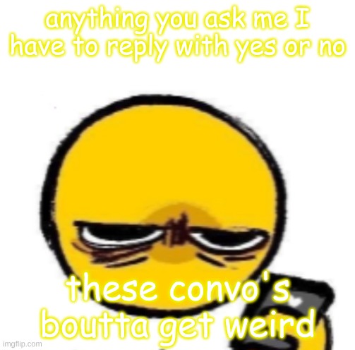 looking at phone | anything you ask me I have to reply with yes or no; these convo's boutta get weird | image tagged in looking at phone | made w/ Imgflip meme maker