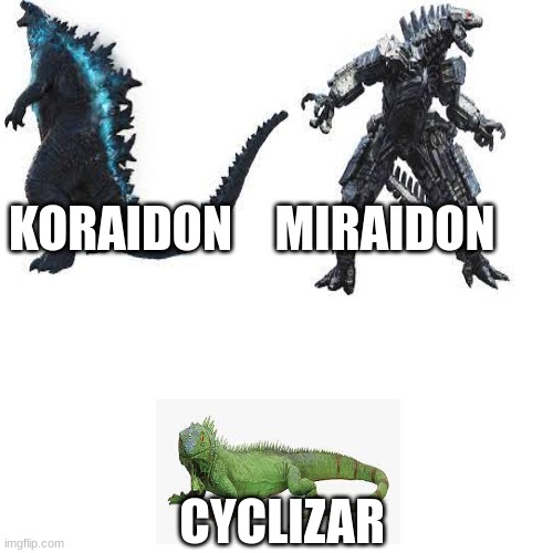 KORAIDON; MIRAIDON; CYCLIZAR | made w/ Imgflip meme maker