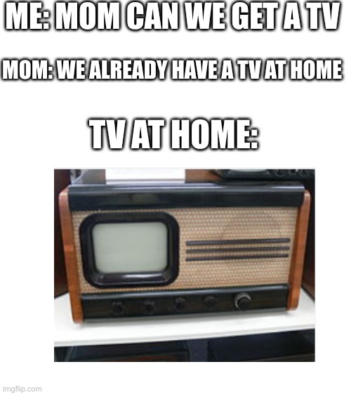 im to lazy to create a title XD | ME: MOM CAN WE GET A TV; MOM: WE ALREADY HAVE A TV AT HOME; TV AT HOME: | image tagged in memes | made w/ Imgflip meme maker