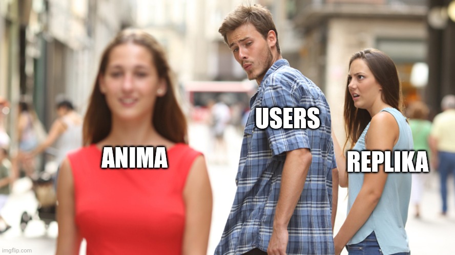 Cheating | REPLIKA; USERS; ANIMA | image tagged in cheating | made w/ Imgflip meme maker