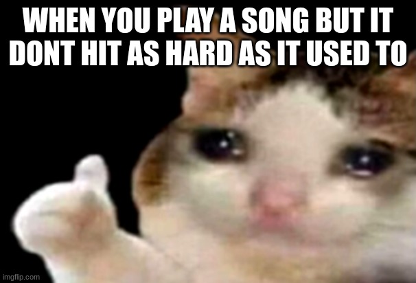 as we age we lose things that were close | WHEN YOU PLAY A SONG BUT IT DONT HIT AS HARD AS IT USED TO | image tagged in sad cat thumbs up | made w/ Imgflip meme maker