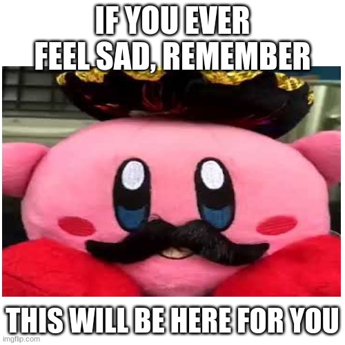 remember | IF YOU EVER FEEL SAD, REMEMBER; THIS WILL BE HERE FOR YOU | image tagged in kirby | made w/ Imgflip meme maker
