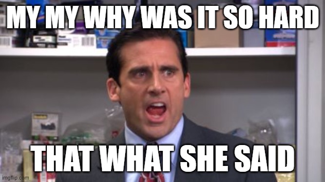 the office bankruptcy | MY MY WHY WAS IT SO HARD; THAT WHAT SHE SAID | image tagged in the office bankruptcy | made w/ Imgflip meme maker