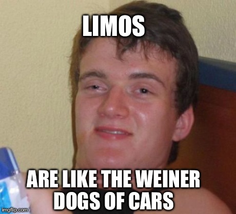 10 Guy Meme | LIMOS ARE LIKE THE WEINER DOGS OF CARS | image tagged in memes,10 guy,AdviceAnimals | made w/ Imgflip meme maker