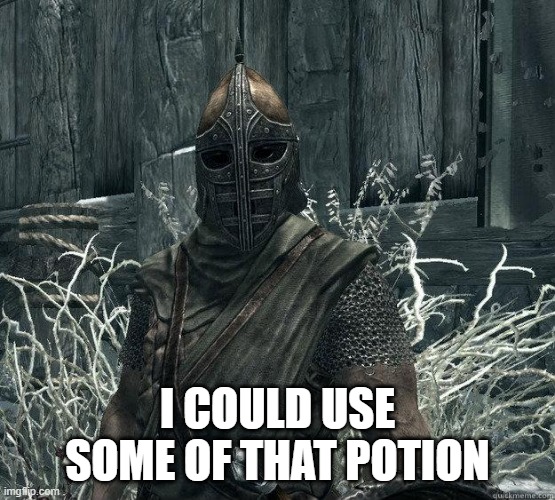 SkyrimGuard | I COULD USE SOME OF THAT POTION | image tagged in skyrimguard | made w/ Imgflip meme maker