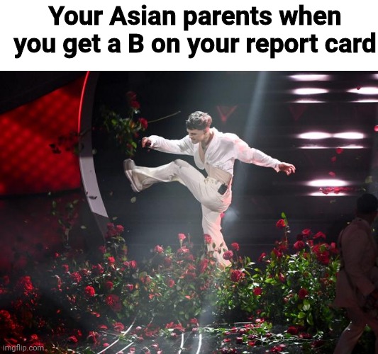 Relatable? | Your Asian parents when you get a B on your report card | image tagged in memes,sanremo,eurovision,asian parents,true story | made w/ Imgflip meme maker