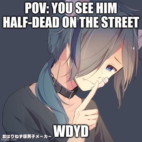 (NO EATING HIM GODDAMMIT, NO ERP, ROMANCE IS OK, ANY GENDER) | POV: YOU SEE HIM HALF-DEAD ON THE STREET; WDYD | made w/ Imgflip meme maker