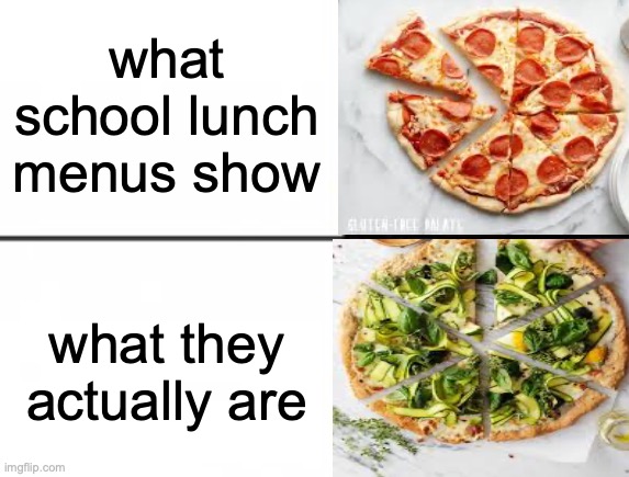 school lunch be like: | what school lunch menus show; what they actually are | image tagged in happy sad | made w/ Imgflip meme maker