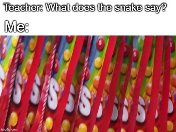 ah yes. | Me:; Teacher: What does the snake say? | image tagged in fun,relatable | made w/ Imgflip meme maker
