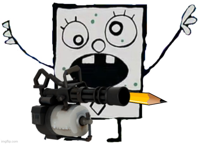 High Quality Doodlebob with pencil ammo minigun Blank Meme Template