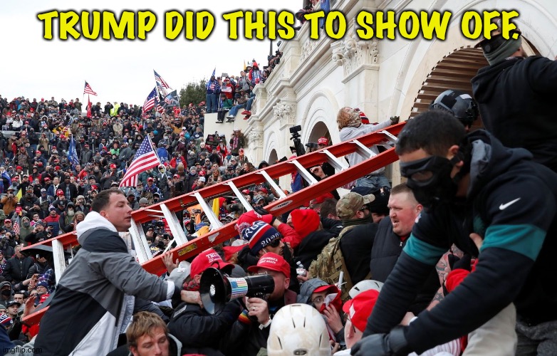 Qanon - Insurrection - Trump riot - sedition | TRUMP DID THIS TO SHOW OFF. | image tagged in qanon - insurrection - trump riot - sedition | made w/ Imgflip meme maker