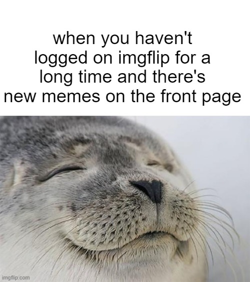 when you haven't logged on imgflip for a long time and there's new memes on the front page | image tagged in memes,blank transparent square,satisfied seal | made w/ Imgflip meme maker