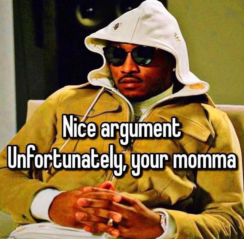 Nice argument unfortunately your momma | image tagged in nice argument unfortunately your momma | made w/ Imgflip meme maker