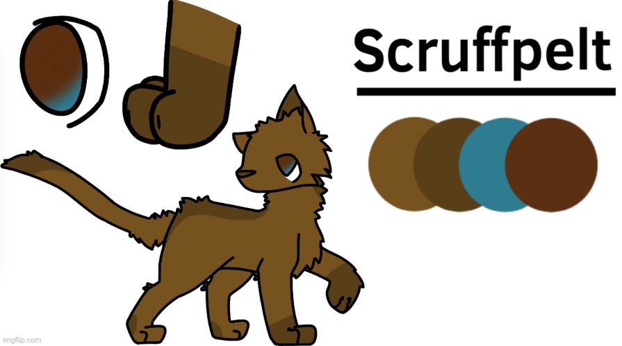 This is Scruffpelt. He is part of Dayclan & he is sweet to all his peers and leader but can be rlly mean if he loses his temper | image tagged in warrior cats,cats | made w/ Imgflip meme maker