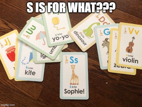 Never Heard of a Sophie | S IS FOR WHAT??? | image tagged in you had one job | made w/ Imgflip meme maker